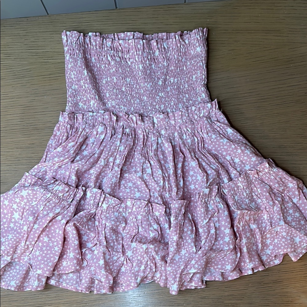 Pink Star Print Strapless Dress